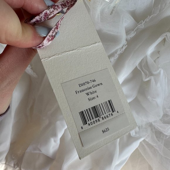 ❌SOLD❌LoveShackFancy Francoise V-neck Ruffled Tulle Dress White Tiered Sheer - Picture 5 of 15